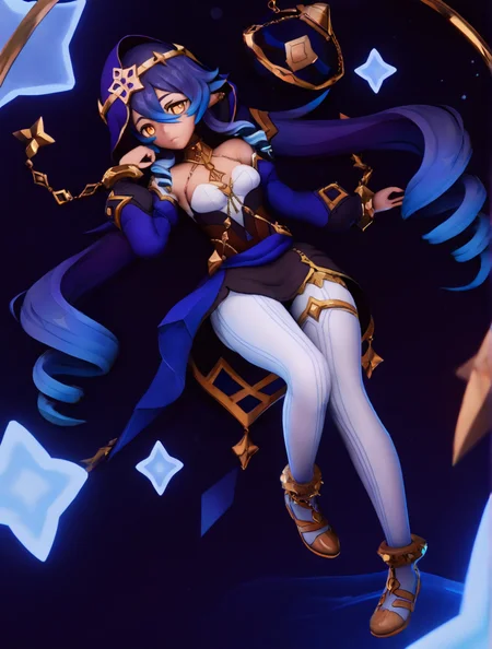 high quality, best quality, masterpiece, highres, very aesthetic, absurdres, detailed hair, <lora:NSFWFilter_illusXL_Incrs_v1:-.5>, solo focus, full body,
Layla \(Genshin_Impact\), very long hair, blue hair, gradient hair, drill hair, twin drills, drill sidelocks, hair between eyes, yellow eyes, pointy ears, light skin, small breasts
, <lora:vicinekosty4:1>, vicinekosty, 3D