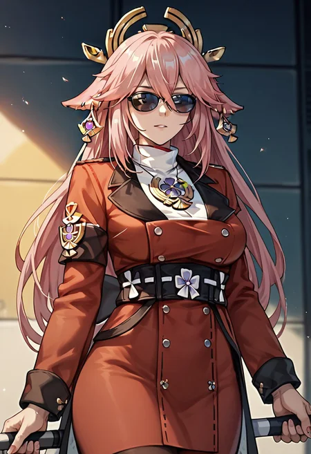 score_9, score_8_up, score_7_up, source_anime, COMMANDER_(GIRLS'_FRONTLINE), COMMANDER HAT, SUNGLASSES, yae miko