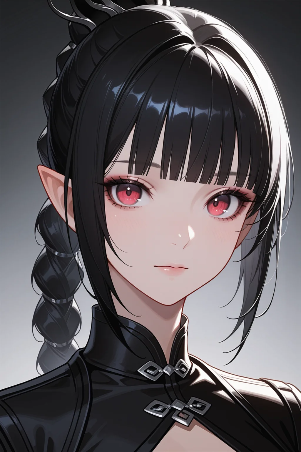 masterpiece, best quality, absurdres,
<lora:ILBGShadowH:0.8>
BGShadowH, 1girl, braided ponytail, pointy ears, black hair, blunt bangs, looking at viewer, portrait