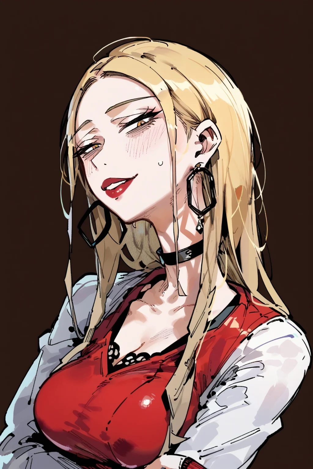 score_9, score_8_up, score_7_up, oleana \(pokemon\), pale skin, blonde hair,, solo, solo focus, portrait, brown background, Leaping into the air with legs extended., <lora:karasu_raven:1.5>,âââ