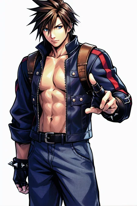 nomura tetsuya , 1boy, final fantasy, highres, male focus, official art, solo, spiked hair, white background, <lora:nomura_tetsuya_offset:1>