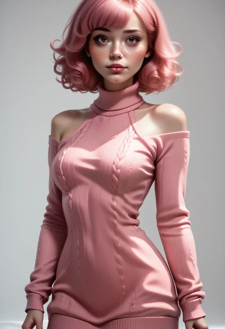 score_9, score_8_up, score_7_up,
1girl, solo, sexy sweater dress, pink dress, long sleeves, bare shoulders,
<lora:Dark_Rosa_Pony_v0.3:0.6> d4rkr0s4, hazel eyes, pink hair,