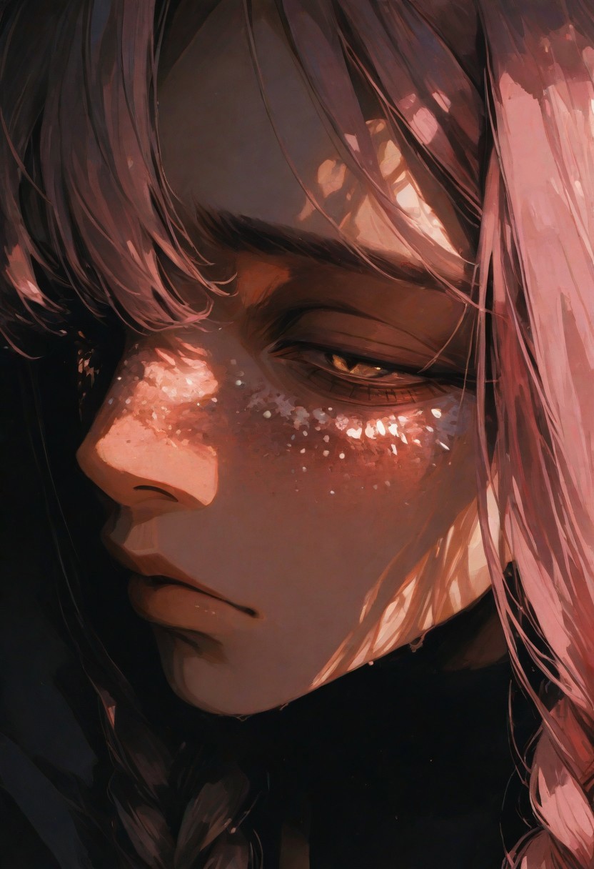 masterpiece,best quality,amazing quality,very aesthetic,newest,ultra detail, (score_9,score_8_up,score_7_up,score_6_up),hyper-detailed,ultra HD,cinematic lighting,(maeve:2.0),(looking at viewer:1.5),(pink hair:1.5,long braids:1.2),(deep emotional connection:1.4),(detailed facial features:1.4),(yellow eye:1.5,glowing eye:1.5,Cat pupil:2.0,Detailed eye),(white freckles,glowing freckles:2.0),small breasts,(bare shoulder:1.5),(Hanging breasts),(black kimono:1.5,kimono open,cleavage),(Tired expression:2.0),(dark circles under the eyes:1.0),(Sleeping face:1.5),(deeply distressed:1.5),reflective skin,(shiny skin:1.5),wet skin,oiled skin,(wet clothes:1.5,wet kimono:1.5,skin-tight clothing),(squinting eye:1.5),tabi,Calf,plump lips,(Sitting:1.5),side locks,makeup,floral print,(extreme close-up of face:2.5),(three-quarter view),(head tilted back),(chin raised),(one eye covered by hair),(depth of field),(face focus:2.0),(soft blur in background),(asymmetrical bangs),(dramatic lighting), <lora:illustrious_all_rated_v1:0.5><lora:ppw_v7_noobE11_6_r2_0.05:0.6><lora:nhl-001:0.6> nhl-001,limited palette,realistic,BREAK
Japanese house, Moody lighting,<lora:wasabi_natsume_style_r1:0.8> wasabi_natsume_illu,abstract, surreal,<lora:748cm_illu:0.4> 7481llu
