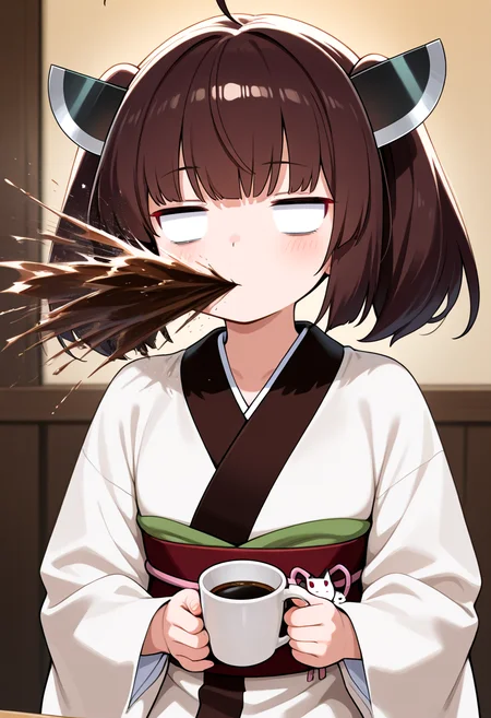 masterpiece, best quality, amazing quality,
touhoku kiritan, japanese clothes,
holding mug, coffee, blank eyes,
<lora:SpitTake:1> spit take, spitting,