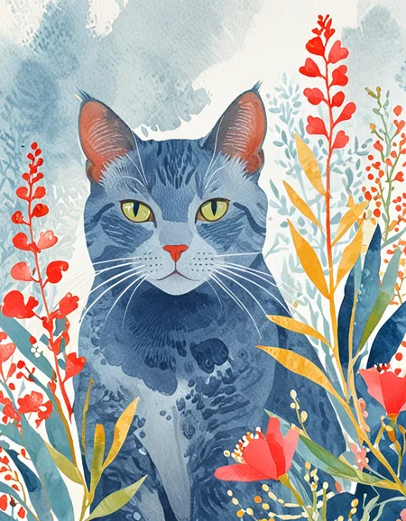 novuschroma45 style russian blue cat with snapdragon flowers <lora:sdxl_lightning_8step_lora:1> <lora:novuschroma45 style_simple:1>