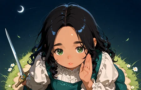 PonyScores7, source_anime, ah1, IllustriousQual, <lora:natsumi_style:0.5>, <lora:by_usakun-pony:0.4>, by usakun, <lora:Akina_Bbw_Style_-_PonyXL:0.2>, AkinBw,
BREAK (B-Roll),
BREAK 1girl, mature female, (round face:1.2), (thick eyebrows:1.3), (curvy), round-chin, caucasian, (plump face), <lora:Round_face:0.2>, <lora:ETO_OC_Illustrius:0.5>, eto_oc, skindentation, (plump), thick thighs, wide hips, busty, voluptuous, lips, <lora:venus body PonyXL:0.3>, <lora:shinyskin2:0.2>, glistening skin,
BREAK  (curly hair), long hair, (black hair:1.4), (parted hair:1.7), messy hair, kinky curls, <lora:hairdetailpxl:0.2>, hairdetailpxl,
BREAK (half green and brown eyes), (colorful eyes), (multicolored eyes), (downturned eyes:1.4), <lora:expressive eyes:0.2>, expressive eyes, <lora:eyedetailpxl:0.2>, eyedetailpxl, <lora:Eyes_High_Definition:0.2>, EyesHD,
BREAK ((Hostile, Unfriendly, antagonistic)), <lora:Expressive_H:0.2>, Expressiveh, <lora:Emotional_Anime_Expressions_PonyXL_Concept:0.2>, emotional, <lora:Best_Facial_Expression_LoRA_PONY:0.2>, looking at viewer, <lora:Detailed expressive EXEV style -XL Pony V1.0:0.2>, FaceDetail,
BREAK ((holding, wielding  Crescent blade)),
BREAK levitating synthetic leather chic raspberry-colored wrap dress with ruffled sleeves and tan wedges,
BREAK (((a moonlit clearing, with silver light, whispering trees, cool night air, a sense of calm, twinkling stars))),
BREAK <lora:xl_more_art-full_v1:0.2>, <lora:aesthetic_anime_v1s:0.2>, <lora:EpicF4nta5yXL:0.2>, <lora:detailxl:0.2>, detailxl, <lora:Fant5yP0ny:0.2>, best quality, amazing quality, best aesthetic, absurdres, illustration, Volumetric_Lighting, ultra-detailed, very aesthetic, intricate details, 8k, masterpiece, best_quality
BREAK Stable_Yogis_PDXL_Positives, AS-Adult, <lora:Complicated fantasy portrait - XL Pony V2.0:0.2>, bad-hands-5, <lora:HDA_Detailer:0.3>, HDA_FatGirlXL,