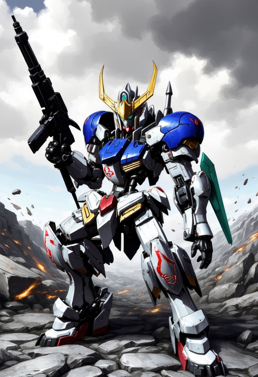 PD-802X4, robot, mecha, no human, Assault rifle, grenade launcher, railgun, shoulder weapon, twin launcher, missile pod, wing, wing booster,