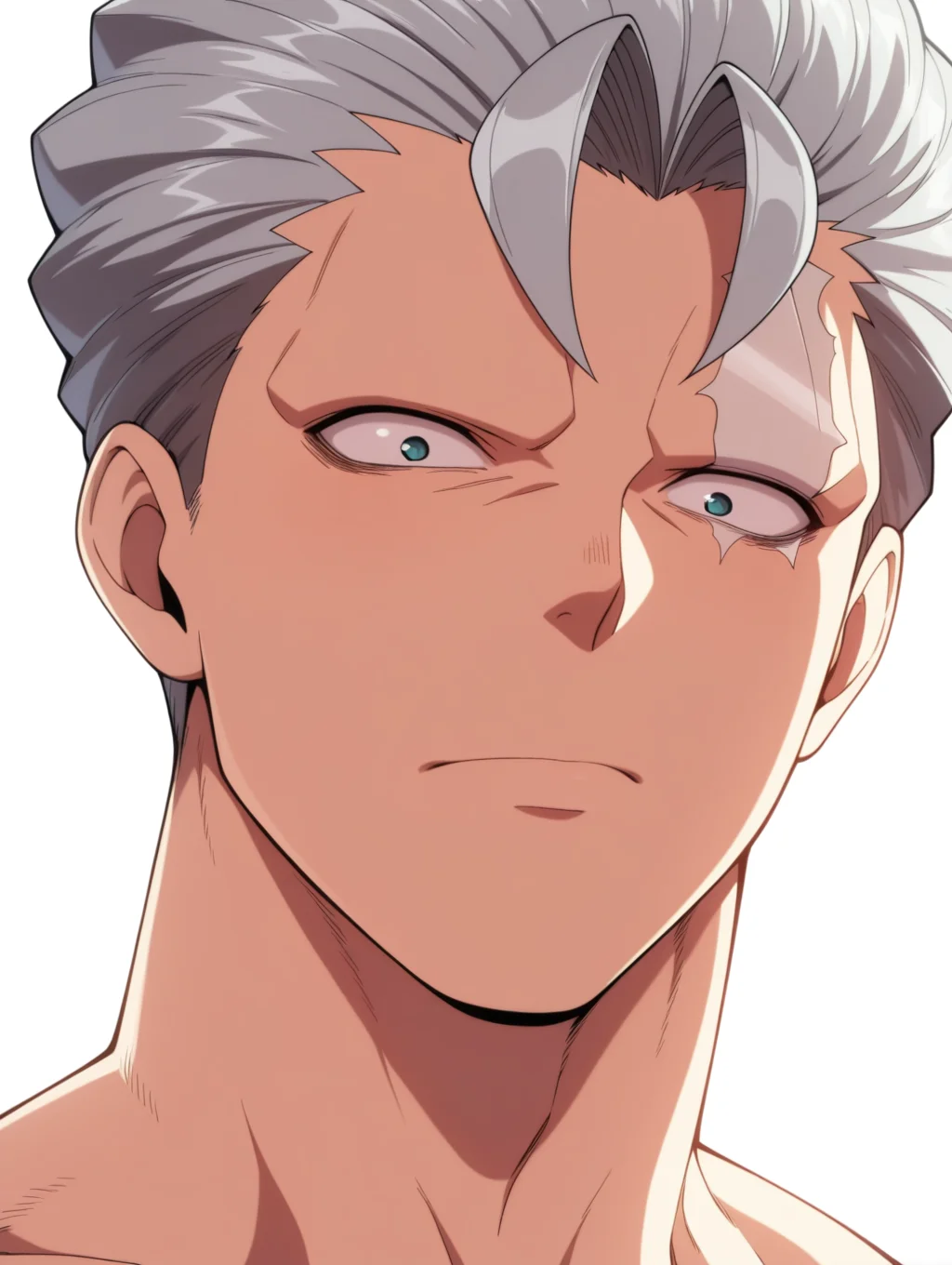 masterpiece, best quality, amazing quality, 1 boy, solo, male focus, Andy, grey hair, close up