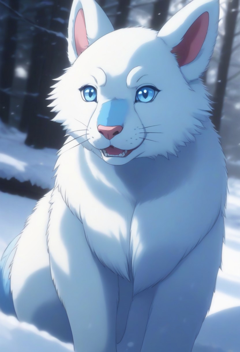 score_9, score_8_up, score_7_up, source_anime BREAK winter background, snow, ice Chillet_Palworld, feral, light blue fur, blue eyes, white underbelly, blue back spikes, blue chest markings, blue spots, blue-tipped ears, whiskers, long animal ears, long tail, lying, on stomach smile, looking at viewer, smile detailed background, beautiful scenery <lora:add-detail-xl:1>, anime screencap:1.5