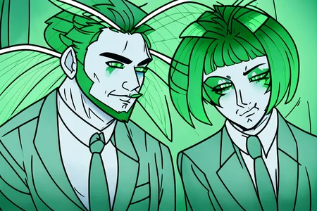 <lora:slimeTutorialFamily_beetlejuice:.7> Slime Tutorial, Alex Brightman as Beetlejuice, 1boy, male focus, solo, (masculine), moth girl, moth boy, ((moth wings, neck fur, antennae)), <lora:mothGirlsLycoris_v10:1>, green hair,(masterpiece, best quality, paint splatters, ultra-detailed, highres, male focus), perfect face, side lighting, lustrous skin,(bloom), (shine), lighting, ray tracing, male focus, necktie, facial hair, 1boy, beard, formal, suit, green hair, striped,, bright green hair, mustache, manly, looking at viewer, green necktie, pants, shirt, jacket, pinstripe suit,depth_of_field, very detailed background, highly detailed background, Masterpiece, Ultra detailed, great composition, (Highest picture quality), (Master's work), depth of field, solo, extreme light and shadow, masterpiece, rich in detail, (highest quality), (masterpiece), (detailed eyes), (handsome) detailed, beautiful detailed eyes,(straight-on),(masterpiece), (best quality), (ultra-detailed), (best illustration),(best shadow),perfect lighting , perfect anatomy , vivid colors