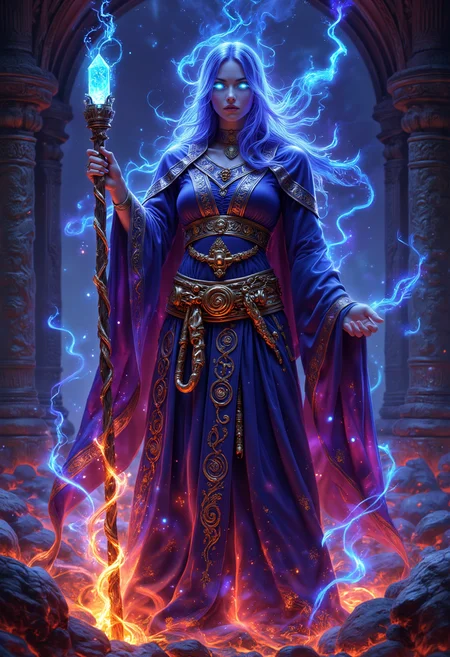 neonpunk style breathtaking A beautiful sinister Tzeentch female cultist from Warhammer Fantasy, dressed in elaborate, flowing robes of deep blue and purple with gold embroidery decorated with the symbols of Tzeentch. Her face is partially hidden by a gold mask her eyes glowing with an eerie otherworldly blue light. She is surrounded by swirling arcane flames and tendrils of chaotic energy,. The setting is an ancient temple of chaos filled with occult runes and glowing sigils with shadows that twist and warp. The mood is mysterious and foreboding with vibrant colors and intricate details conveying a sense of dark forbidden knowledge.
Hyper detailed in the artistic styles of Adrian Smith, Mark Gibbons, and Paul Dainton
highly detailed background
<lora:aidmaGLOWV4wc:0.55> aidmaglow <lora:Aura_Flux:0.55> auralora <lora:FluxMythP0rtr4itStyle:0.4> mythp0rt .
