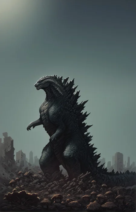 score_9, score_8_up, score_7_up, solo, portrait, from side, 1man, giant slender reptilian monster Godzilla, spines, feral, realistic scales, detailed scale texture, solo, outdoors, rubble and debris, mushroom cloud in the background, small city debris in the background, solo, full body, solo, extremely detailed, Macro detailed realism style photograph, 3DMM