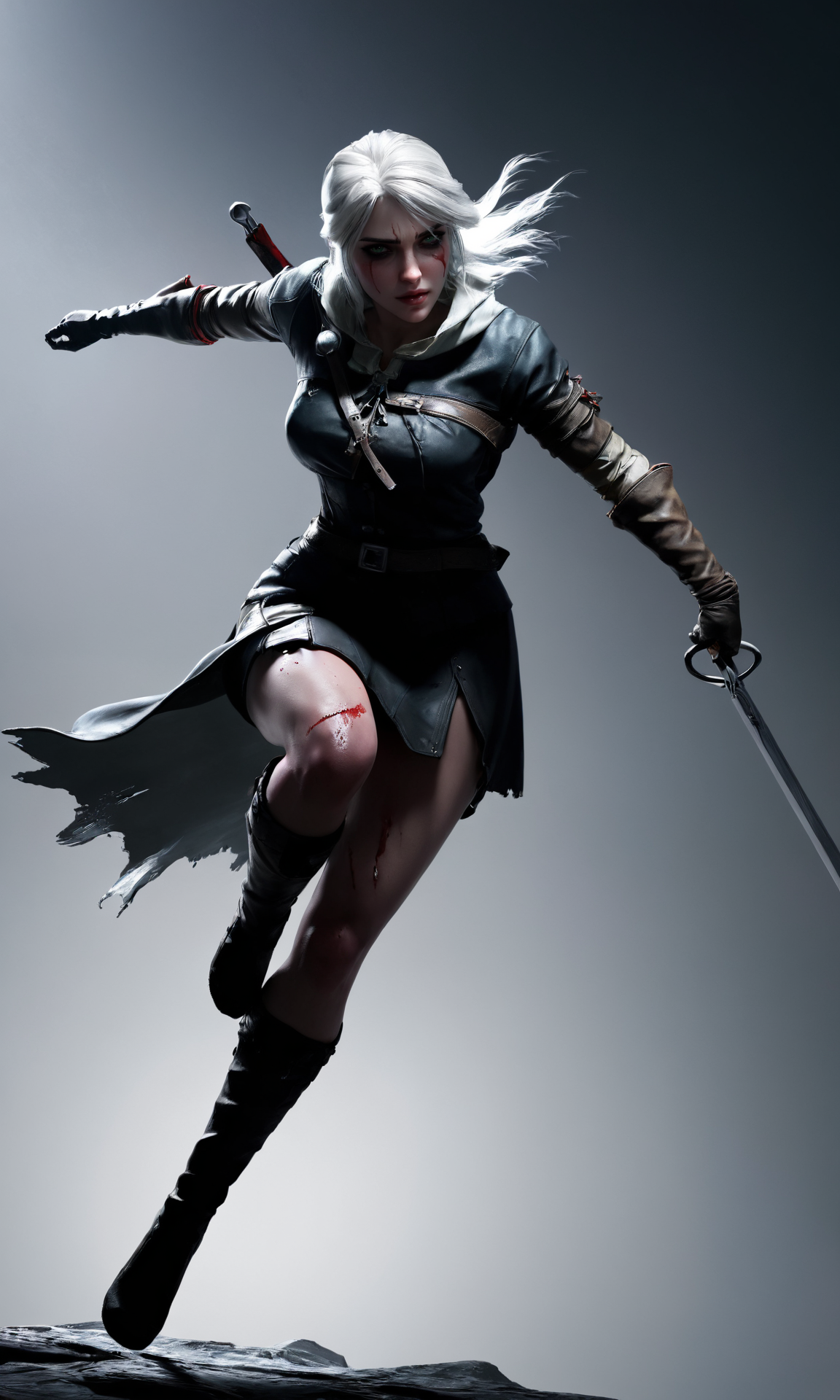 masterpiece, best quality, ultra high res, 1girl, ciri_w3 swinging her sword, (abstract art:1.4), bleeding black, shadow theme, visually stunning, beautiful, evocative, emotional, side view, <lora:wowifierXL:0.5>, <lora:ciri_prodigy_21:0.85>