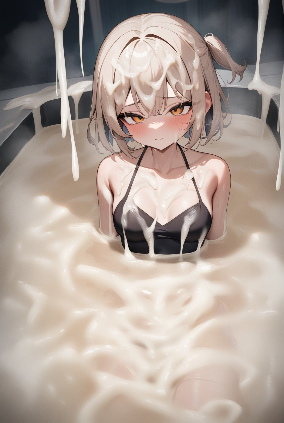 (excessive cum:1.3), ( bukkake:1.3), (cum bath:1.3), cum on body, partially submerged, 1girl, medium breasts, <lora:F463:1>, closed mouth, cum on hair, very aesthetic, (absurdres:1), newest, best quality, masterpiece,