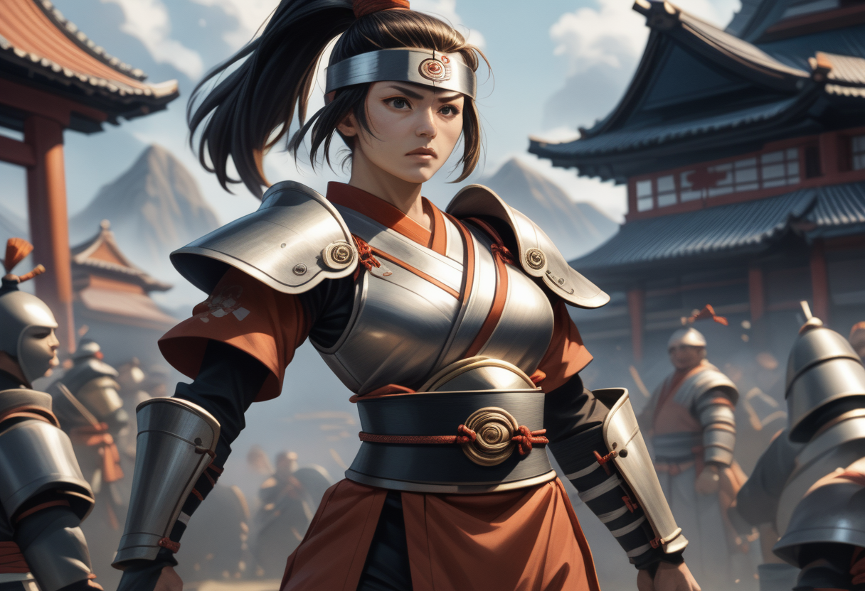 score_9, score_8_up, score_7_up, score_6_up, score_5_up, score_4_up, samurai woman in armor standing in a battlefield,armor,ponytail,japanese,fantasy,solo focus,epic, <lora:RealisticAnime:0.8>