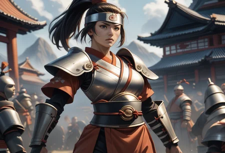 score_9, score_8_up, score_7_up, score_6_up, score_5_up, score_4_up, samurai woman in armor standing in a battlefield,armor,ponytail,japanese,fantasy,solo focus,epic, <lora:RealisticAnime:0.8>