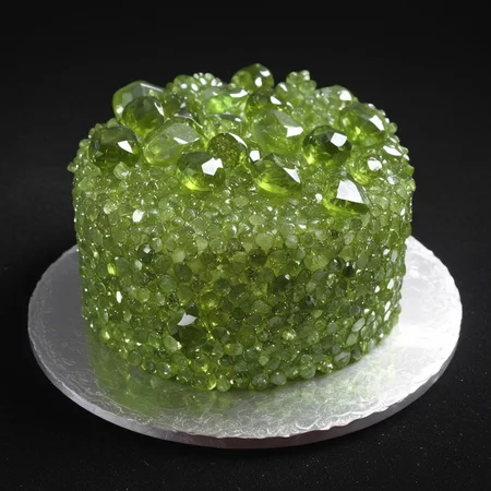 cake, made out of hud_per1d0t_wrld, green gem, glittering, fantastical, whimsical <lora:hud_per1d0t_wrld_XLP:0.7>