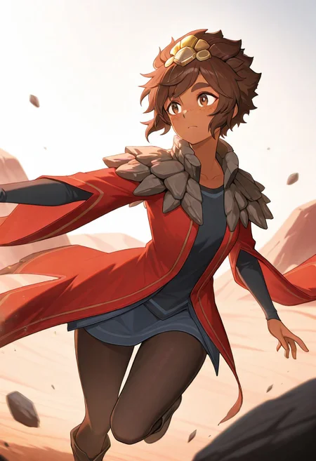 score_9, score_8_up, score_7_up, score_6_up,high quality,masterpiece,uhd,dramatic effect,cinematic effect,
desert
T4liy4h, rock collar, brown hair, dark skinned, red robe, pantyhose, rock crown, undershirt, boots, brown eyes, freckles,