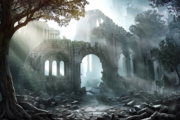 (masterpiece:1.2), (best quality,:1.2), 8k, HDR, ultra detailed, ((photorealistic)), professional light, cinematic lighting, fashion photography, ambient lighting,<lora:detail_slider_v4:3>, sinister ruins in a dark forest, FanRu <lora:FantasyRuins-10:0.7>, epiCPhoto