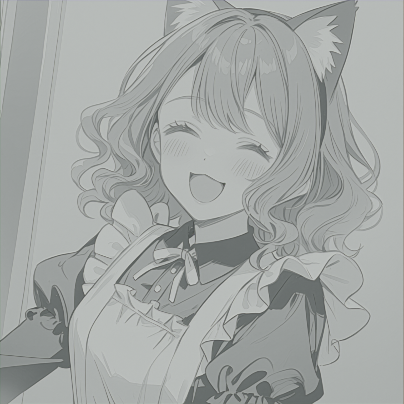 wavy hair, Maid clothes and cat ears,happy