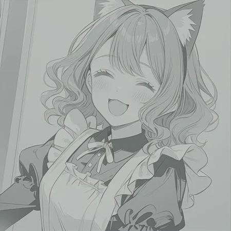 wavy hair, Maid clothes and cat ears,happy