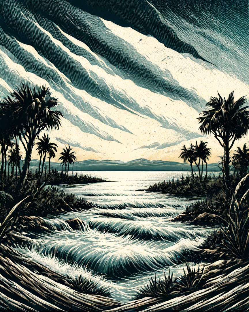 detailed, landscape of a Sparse Cienfuegos, at Dusk, Ultra Detailed, Naturecore, Sun Rays, 800mm lens, arcane, High quality, most beautiful artwork in the world, <lora:Western_Comic_Style:1>