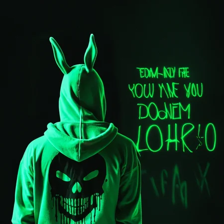 <lora:add-detail-xl:1>
<lora:detailed:0.3>
<lora:perfection style:0.3>
<lora:xl_more_art-full_v1:0.3>
<lora:Donnie Darko film style:1>
a rabbit with neon paint and a hoodie,solo,long hair,shirt,black hair,1boy,green eyes,from behind,english text,skull , cinematic, film, Donnie Darko film style