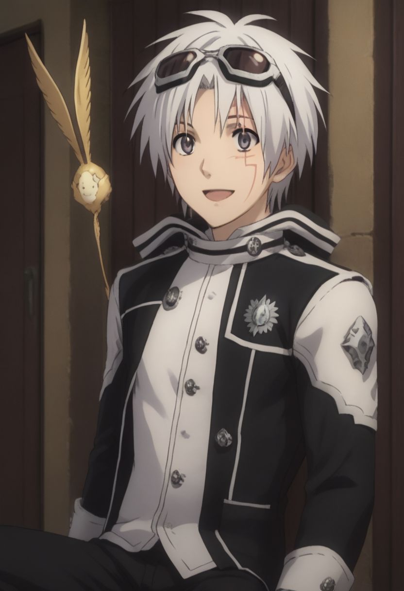 score_9, score_8_up, score_7_up, source_anime, highly detailed, 1boy, solo, male_focus, slender, skinny, cute,
allen_walker, solo, 1boy, scar, male focus, gloves, grey eyes, white hair, coat, long sleeves, side, from side, timcanpy on head,
indoor, shirt, casual, smile, open mouth,