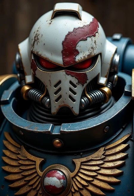 Warhammer 40k space marine portrait without helmet, scar over eye, ultra-detailed
