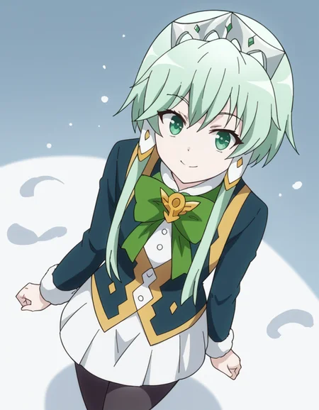 score_9, score_8_up, score_7_up, source_anime, <lora:lucia-rea-regulus-s2-ponyxl-lora-nochekaiser:1>, lucia rea regulus, long hair, green eyes, sidelocks, green hair, hair tubes, short hair with long locks,, skirt, long sleeves, dress, bow, pantyhose, bowtie, black pantyhose, green bow,, snow day, winter clothes, snowball fight, laughter, cold breath, white landscape, smile, from above,, looking at viewer, solo,, dutch angle, cowboy shot