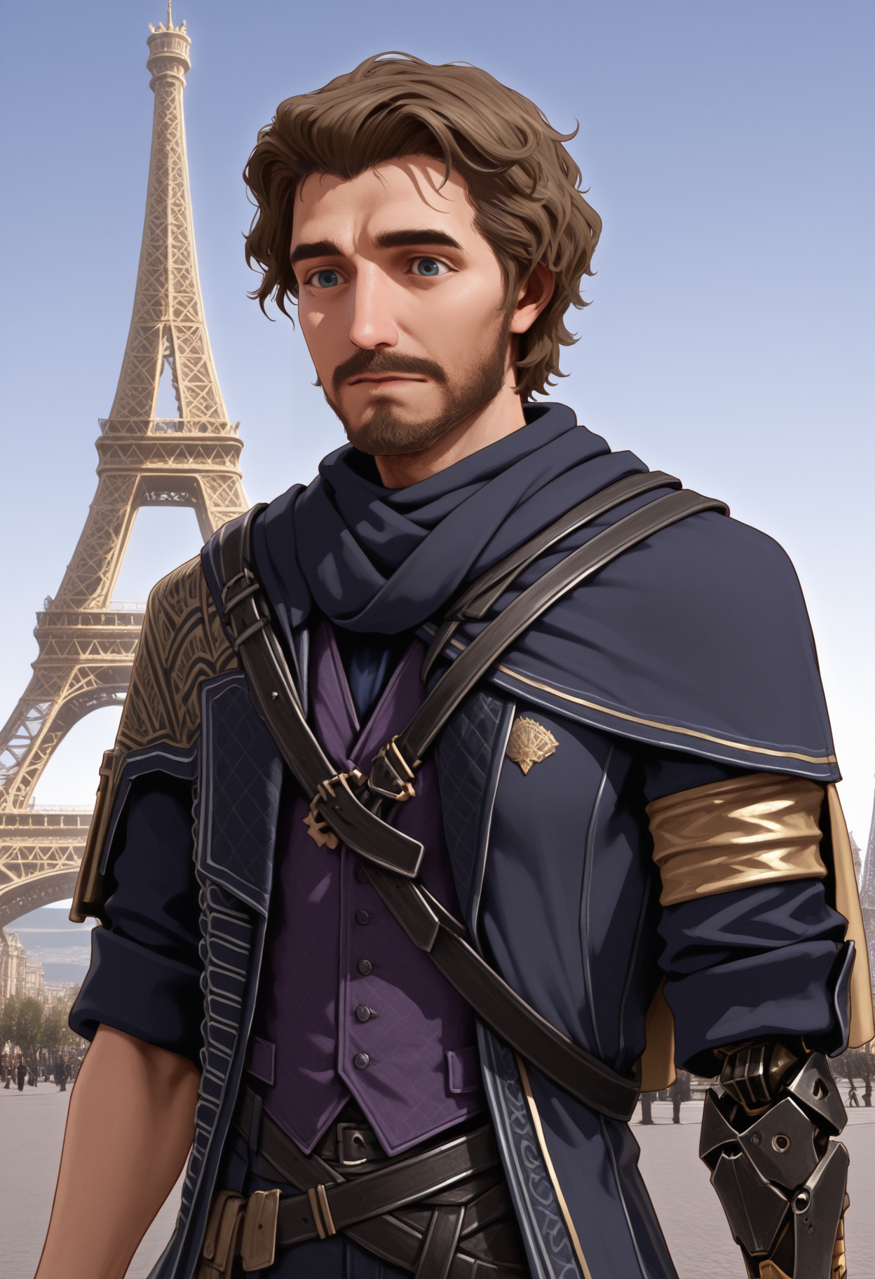 masterpiece, best quality, amazing quality, 1boy, <lora:gustav_illustrious_byJaneB:1>, gustav,
coat,single mechanical arm,  single fingerless glove, paris, eiffel tower, upper body