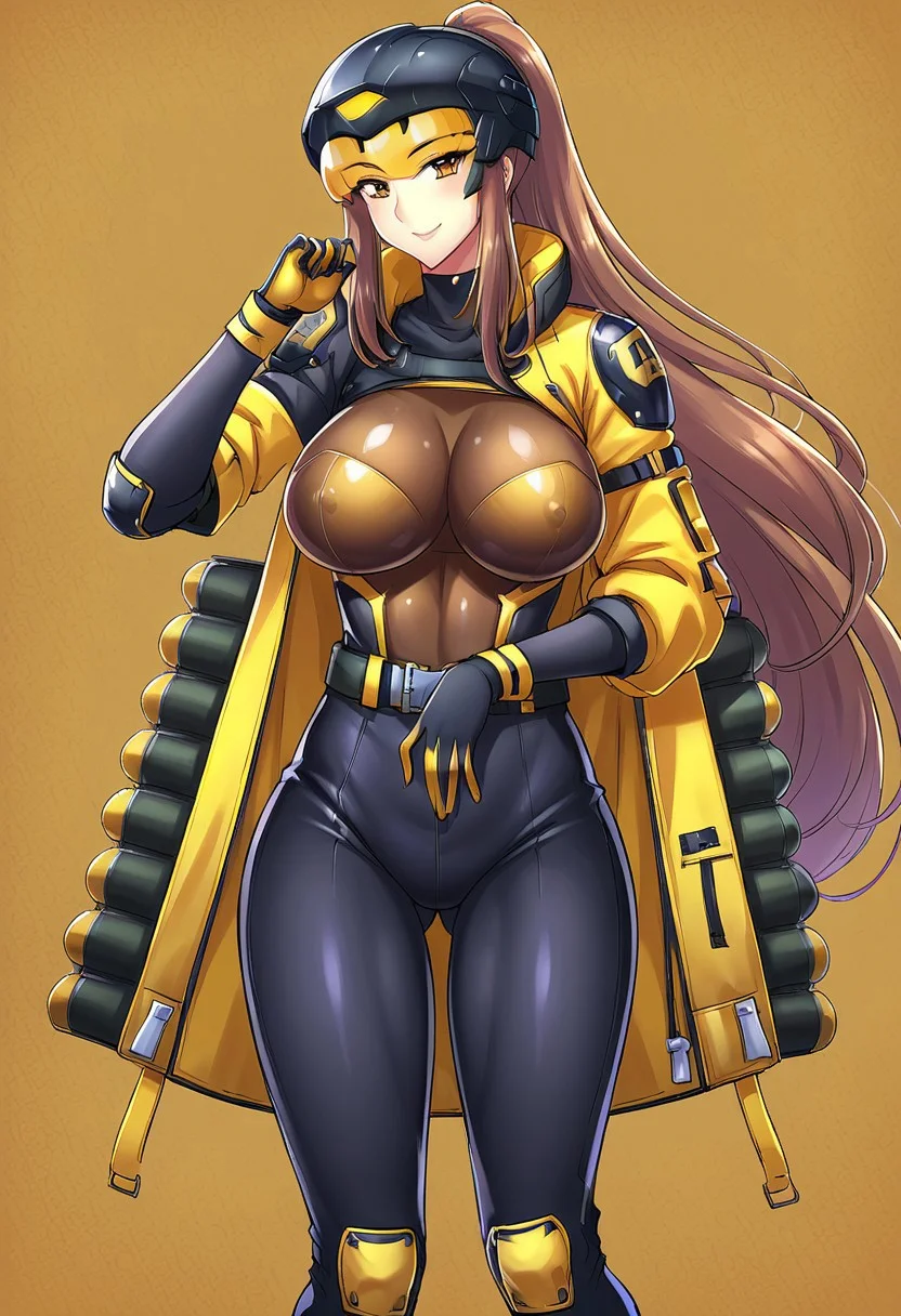 easynegative, FastNegativeV2, EasyNegativeV2, haganef, overfit style, large breasts, 1girl, solo, thicc big breasts, sexy body , young, anime, smile, negative_hand, human form, human female
, 1girl, solo, yellow eyes, brown hair, long hair, ponytail, ammo bag, armor, virtual youtuber, belt, verylong hair, yellow jacket, jacket, bodysuit, gloves, knee pads, helmet,
,big breasts, mature, young, sexy body