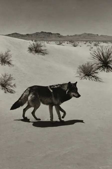 monochrome, traditional media, wolf, desert<lora:langjingshan-000005:0.9>