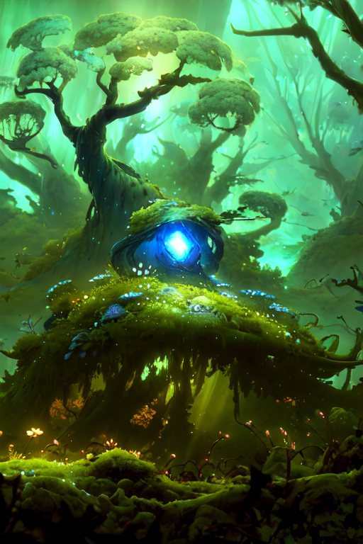 <lora:S1-Ori-ArtStyle_DreamLike-000008:1>,by Pino Daeni, by Ruan Jia, by Alayna Lemmer, by Carlo Galli Bibiena,
[spirit tree], sky blue and olive green sky, starry, forest with blue ocean and glowing plant,
(Ori and the Blind Forest), (Ori and the Will of the Wisps), 2D game, digital art,
realistic proportions, sharp focus, (HDR), (8k), (gigapixel), ((masterpiece))