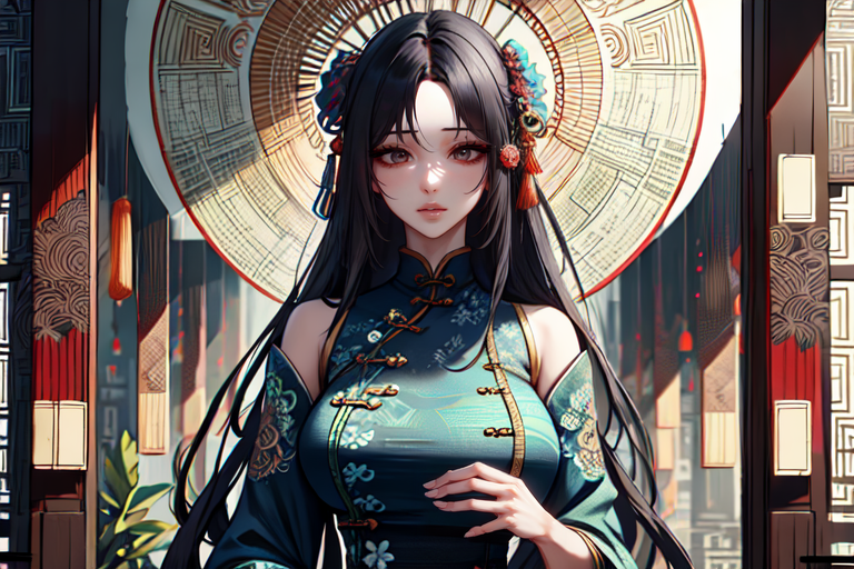 highly insanely detailed, masterpiece, top quality, best quality, highres, 4k, 8k, RAW photo, (very aesthetic, beautiful and aesthetic),  
(code_style,codestyle),traditional chinese text,(sympattern,geometric pattern), 
<lora:CodeStyle (half generic class)_564920:0.6>, 
(1girl:1.3), 1other, 
art nouveau architecture,âââ