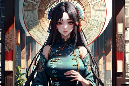 highly insanely detailed, masterpiece, top quality, best quality, highres, 4k, 8k, RAW photo, (very aesthetic, beautiful and aesthetic),
(code_style,codestyle),traditional chinese text,(sympattern,geometric pattern),
<lora:CodeStyle (half generic class)_564920:0.6>,
(1girl:1.3), 1other,
art nouveau architecture,âââ