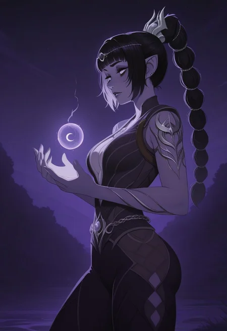 masterpiece, best quality, absurdres, CatGirlStyle,
1girl, solo, shadowheart \(baldur's gate\), tan,
dark, night, purple theme,