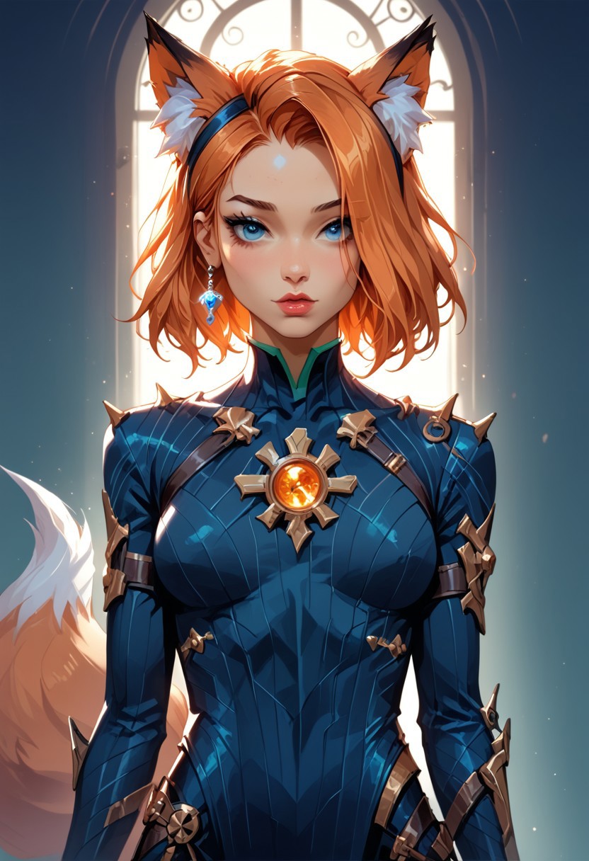 Stable_Yogis_PDXL_Positives, (score_9, score_8_up, score_7_up), <lora:Witchkiri-30:0.9>, <lora:sxz-valorant-smol-v2-pdxl:1>, <lora:detail-tweaker-xl:0.5>, <lora:EnvyPonyPrettyEyes01:0.25>, <lora:sinfully_stylish_SDXL:0.8>, valorant style, ((face focus, eye focus, dynamic angle, motion)), (intricate details, detailed face, detailed eyes, super-detailer-bsy, detailifier, detailed skin, detailed hair, hyper-detailed, ultra-detailed, sexiness enhancer),
BREAK,
(1girl, solo), fantasy, (kiyoko otomo, corruption of champions, fox ears, fox tail, animal ears, fox girl, green nails, orange hair), breathless intimacy, tanned skin, petite model bombshell, heart, young, delicate features, narrow pointy nose, tiny nose, brown hair, medium length hair, bob cut, lust, big eyes, seductive eyes, blue eyes, detailed skin, flared lashes, mascara, makeup, perky medium breasts, athletic body, narrow waist, skinny hips,
warm light, detailed, neon dark party
 BREAK
milky way, runes, arcane, astral, surreal, ethereal glow, masterpiece, best quality, intricate design. colorful, moonlit nightsky, stained glass aesthetic, moody whimsical color palette, murano glass, bold soldering lines, volumetric light shining through, crepuscular rays, intricate craftsmanship, detailed texture, luminous transparency, reflective light play, vivid hues, atmospheric depth, enchanting silhouette, art nouveau,