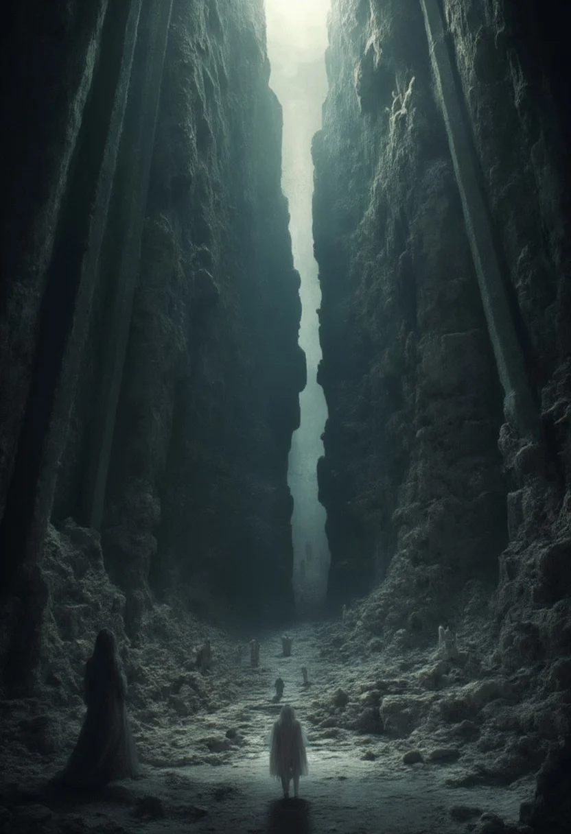 A vast and endless underworld, Sheol stretches beneath the earth like a forgotten chasm, its atmosphere thick with an eerie, otherworldly silence. The ground is cracked and lifeless, composed of blackened stone and ashen dust, while towering jagged pillars fade into an eternal twilight. The air is heavy with a ghostly mist, swirling around the countless shadowy figures—lost souls wandering aimlessly, their forms translucent and sorrowful, caught between existence and nothingness.
Dim, flickering lights, like dying embers, float aimlessly in the gloom, casting faint, shifting glows over the abyss. The walls of Sheol seem to stretch infinitely, carved with ancient, unreadable inscriptions, whispering the secrets of the dead. Deep within, shadowy doorways hint at even darker depths, places where the silence is broken only by the distant echoes of murmured laments.
A sense of vast isolation and eerie tranquility lingers, as if time itself has lost meaning. There is no fire, no torment—only the weight of eternal stillness and the quiet, solemn presence of those who have departed from the world above.
Ultra-detailed, cinematic lighting, dark fantasy, gothic realism, atmospheric and haunting, hyper-realistic textures, eerie and mystical composition