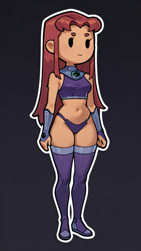 ,masterpiece,best quality,newest, 1girl, sexy, solo, <lora:Starfire_IL-000008:1.0> starfireil, ogoutfit, <lora:PaperMario (1):1.0>Chibi, solid oval eyes, outline, dark background