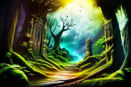 RAW photo, (masterpiece:1.3), subsurface scattering, heavy shadow, (high quality:1.4), (intricate, high detail:1.2), professional photography, HDR, High Dynamic Range, realistic, ultra realistic, photorealistic, high resolution, film photography, ambient lighting, atmospheric effects, <lora:detail_slider_v4:2>, OverallDetail, bare tree, butterfly, door, fantasy, fire, forest, light rays, nature, no humans, outdoors, portal, scenery, sky, tree, water, <lora:Portal:0.8>, in a sinister and dark fantasy jungle, FanJu, <lora:FantasyJungle-10:1>, epiCPhoto