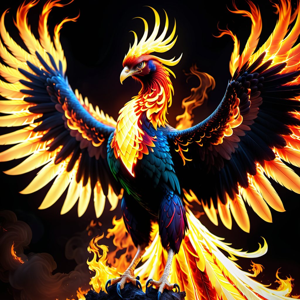 flaming phoenix,terrifying glowing eyes,fierce wings,<lora:phoenix:0.68>,