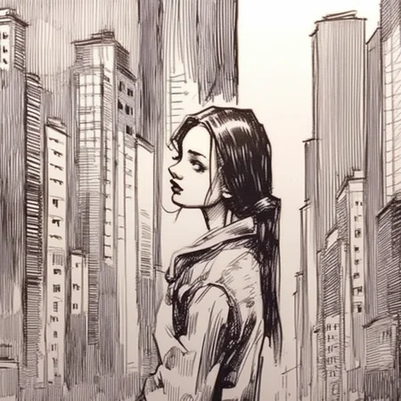 drawix6 girl in big city <lora:drawix6:1>