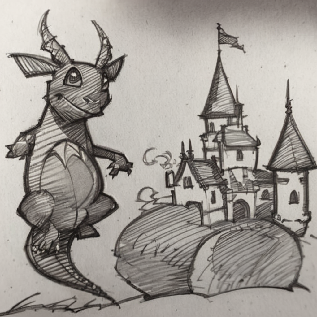 drawix21 dragon, castle in the background, black ink<lora:drawix21:1>