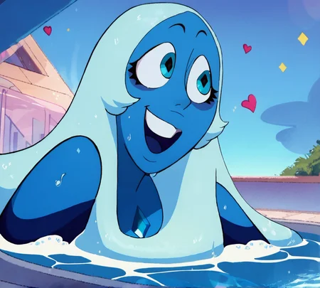 blue diamond, zPDXL, best quality, amazing quality, score 9, 1girl, bathing, pool, happy, <lora:BlueDiamond:1>