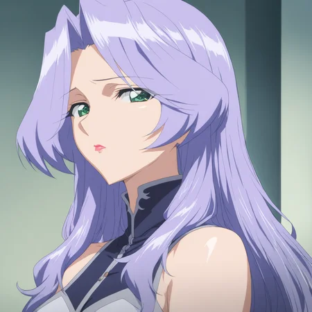 solo,anime coloring,looking at viewer,upper_body,portrait,masterpiece,high score,great score,absurdres,dress,bare shoulders,<lora:Freya ag4o:1> freya, long hair, purple hair, green eyes, lipstick,