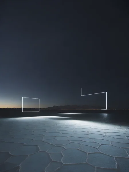 <lora:ReubenWu:1>a light square in the middle of a desert