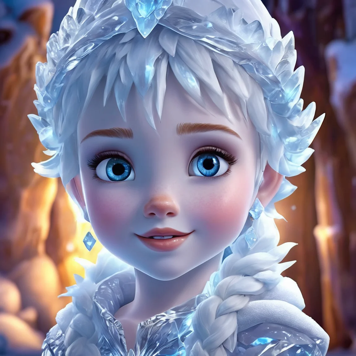 ice_art,ice,<lora:ice_art:1>, portrait of a CGI animation character, magical background, bright natural lighing, backlighting, professional studio quality, looking at camera, large round cute detailed eyes, detailed, cute, adorable, intricately detailed, fantasy art, digital painting