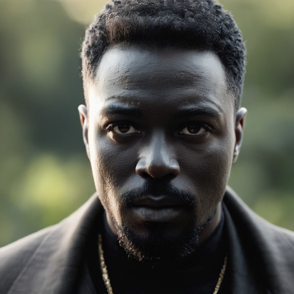 breathtaking,  <lora:Kodak Motion Picture Film Style:1.2> redcode raw, ARRIRAW, 
Best Cinematography a high contrast detailed sharp focus of a man with a black face and a perfect lip looking at camera with perfect 5600k cool light on Kodak Motion Picture Film Style, award-winning, professional, highly detailed
