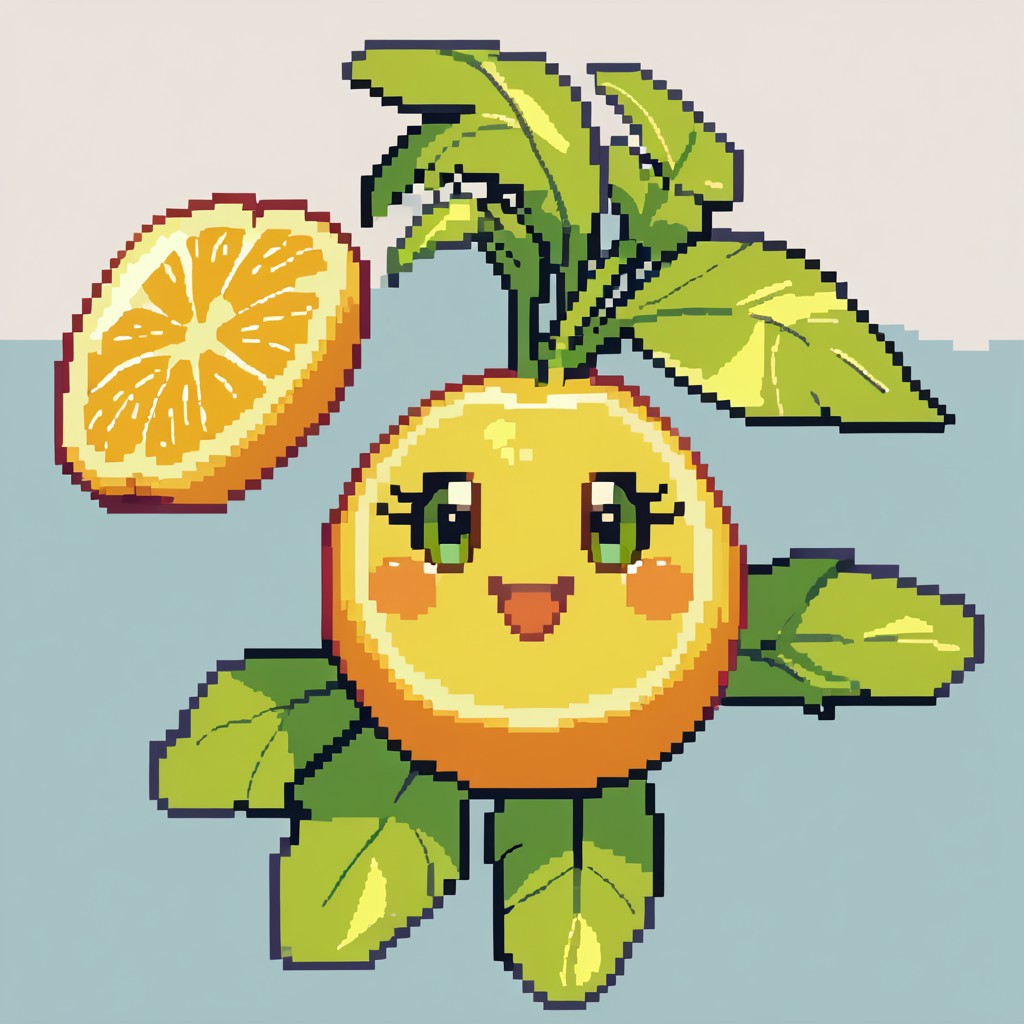 score_9, score_8_up, score_7_up BREAK Pixelstyle1, pineapple monster, big lemon eyes, fruit creature, solo, solo focus, smiling at viewer, cute, open mouth, smile,